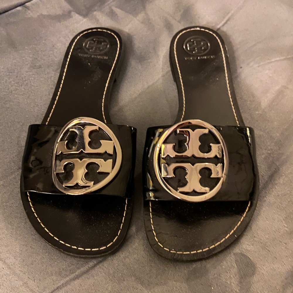 Tory Burch black patent slides